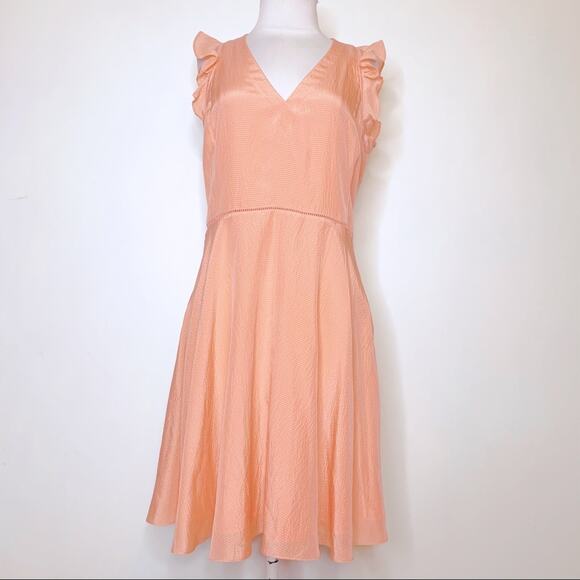 Rebecca Taylor silk ruffle sleeve peach dress sz 4 - Picture 7 of 10